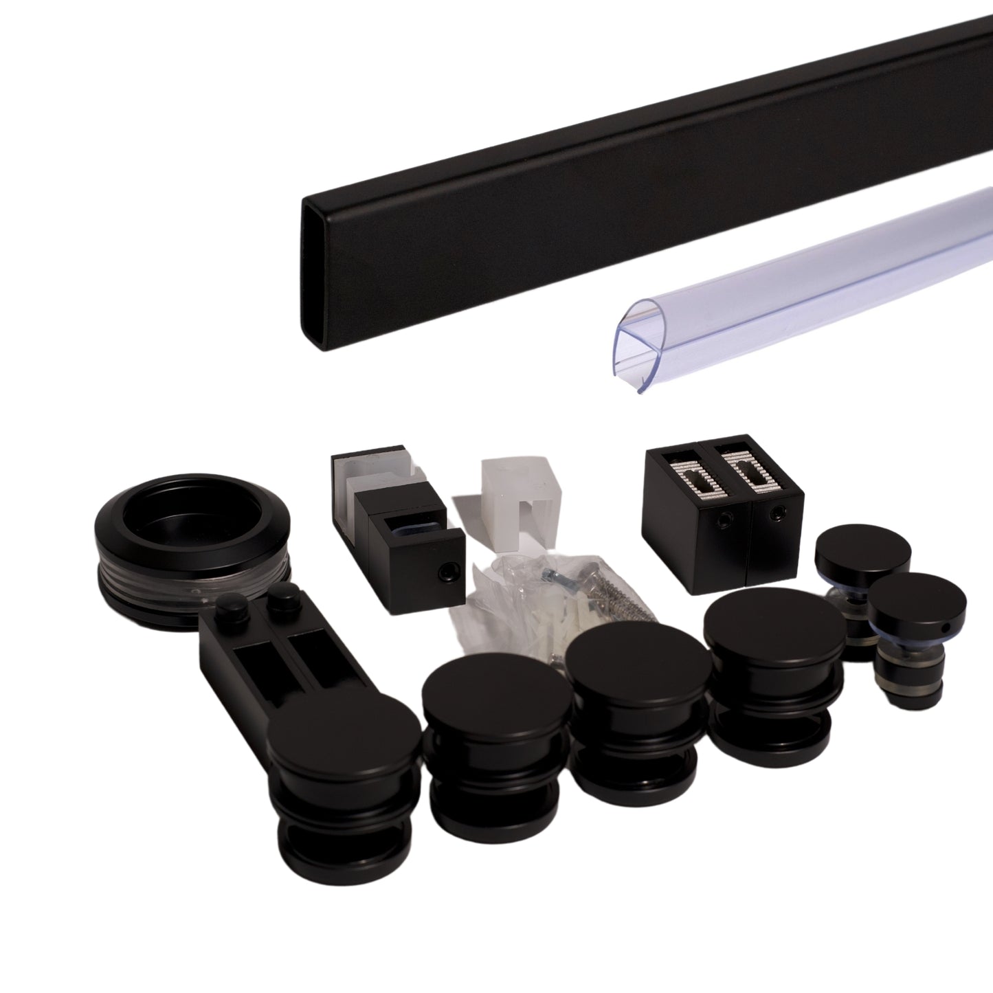 Matte Black Square Bar Sliding Door System. Serenity Kit