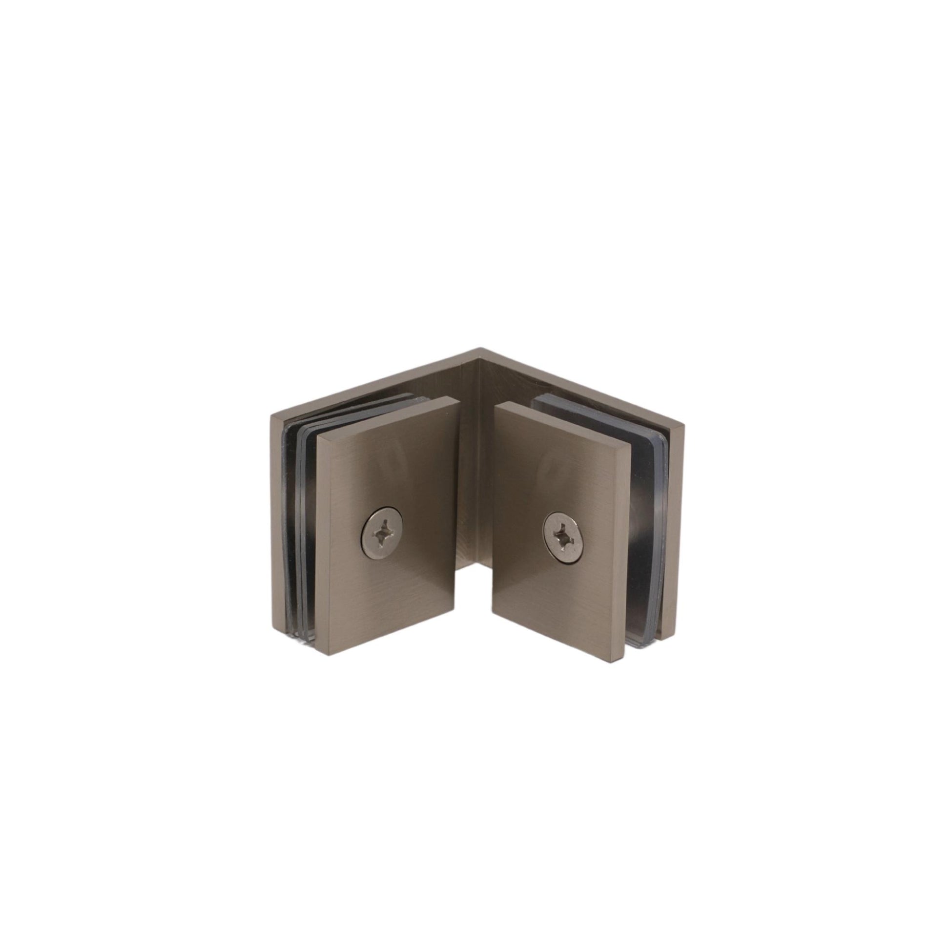 Brushed Nickel 90 Degree Square Edge Glass to Glass Clamp