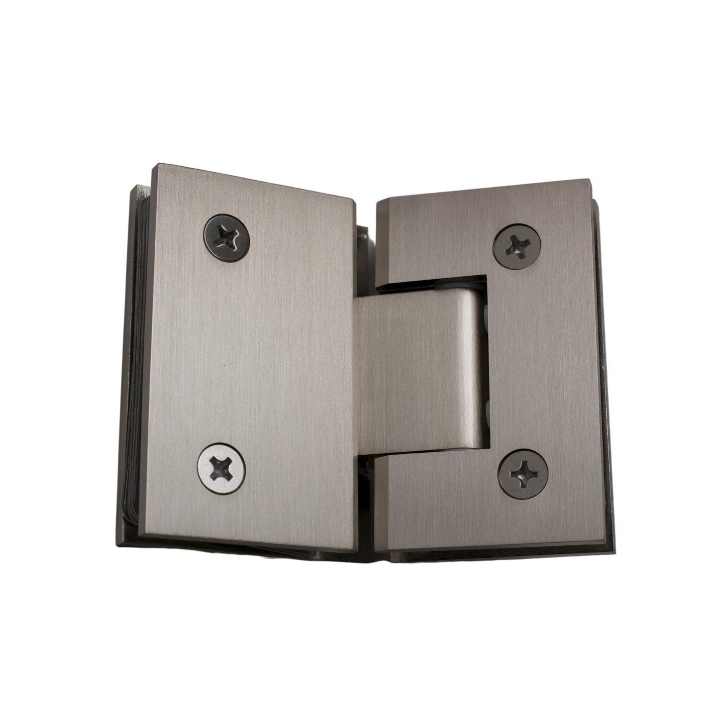 Brushed Nickel 135 Degree Square Edge Glass to Glass Hinge