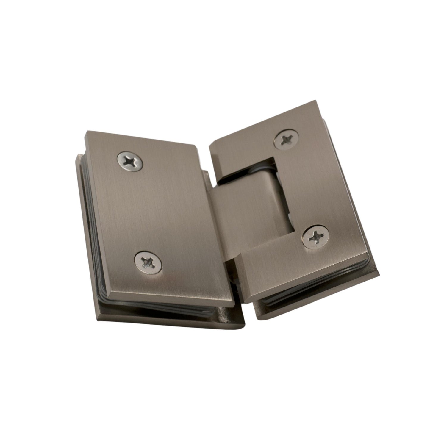 Brushed Nickel 135 Degree Square Edge Glass to Glass Hinge